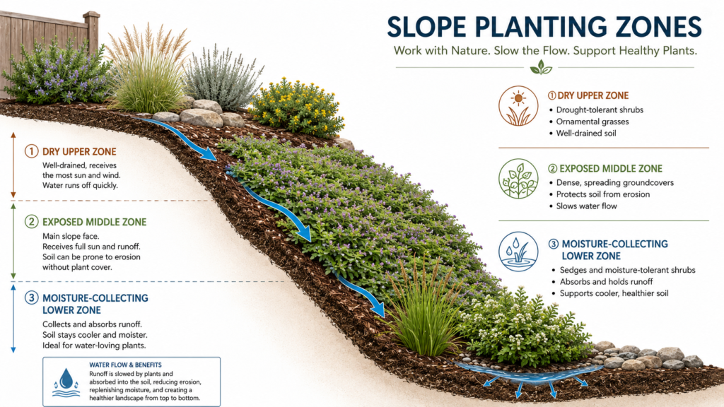 Backyard slope zones.