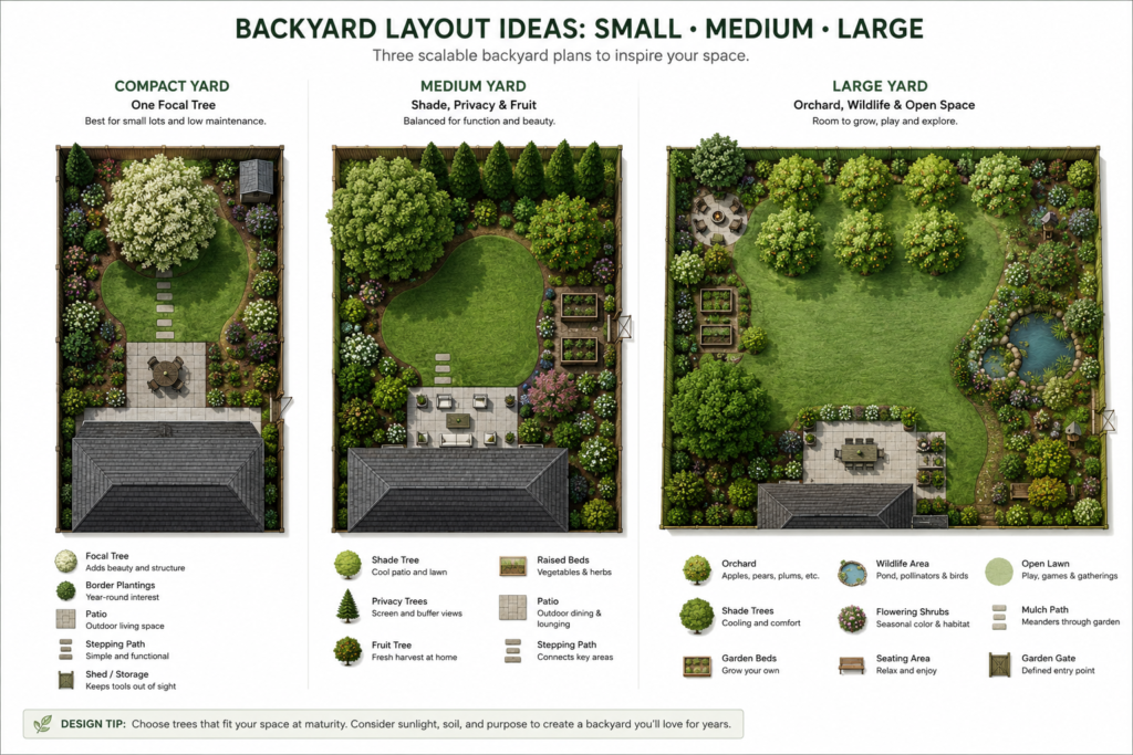 Tree layouts by yard size.