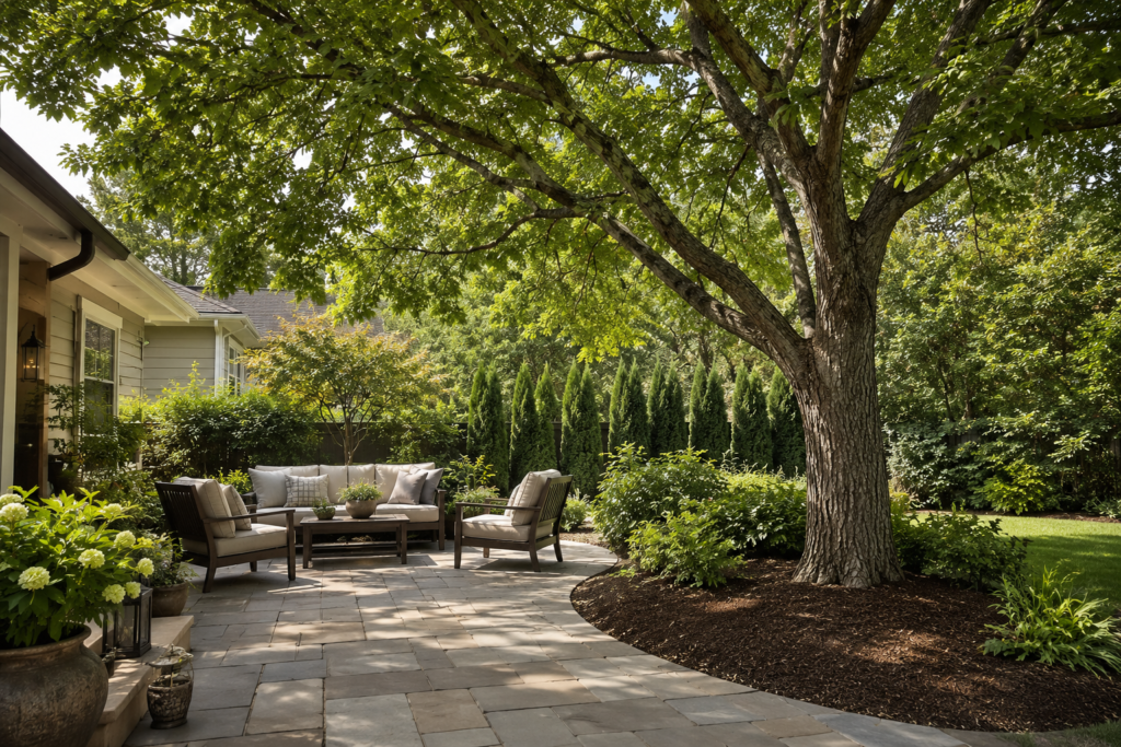 Patio shade tree.