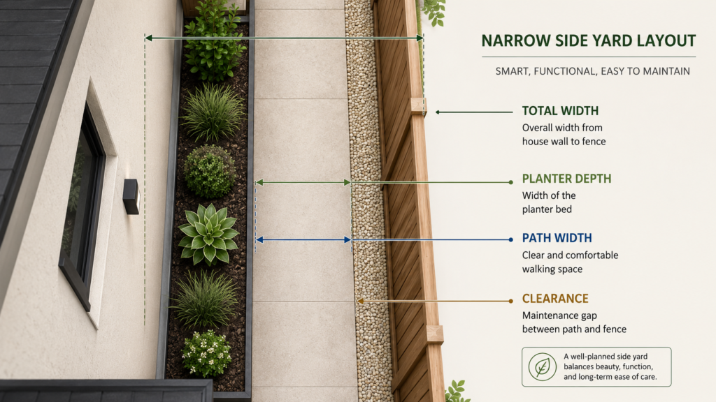 Side yard planter width.