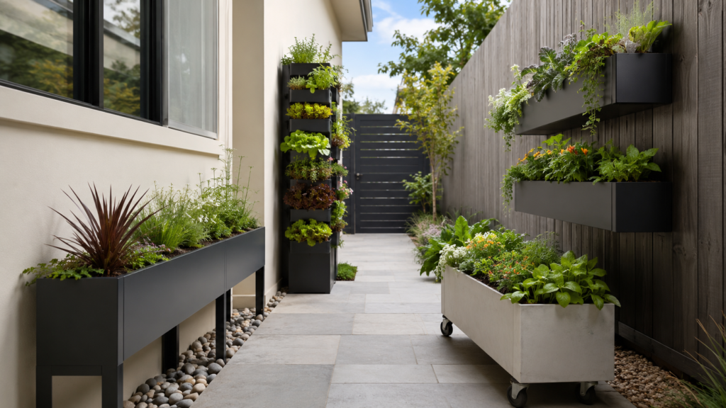 Small side yard planter ideas.