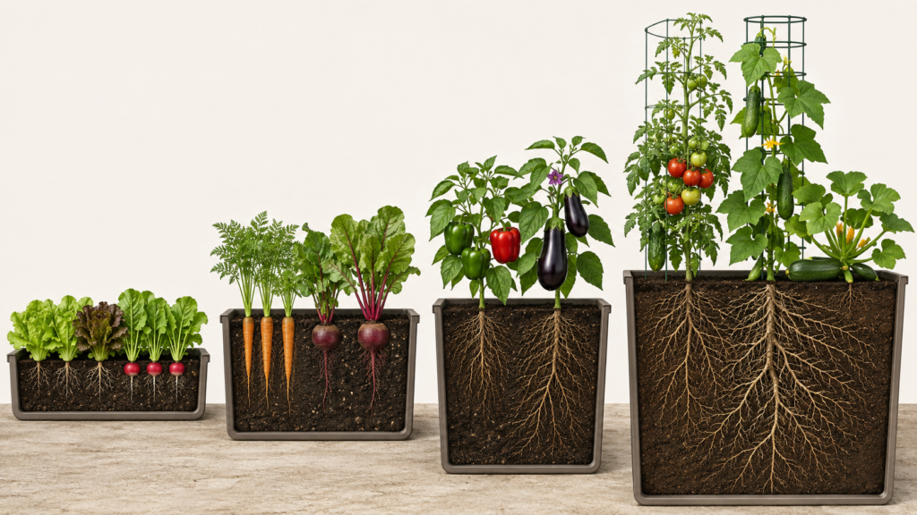 Vegetable planter depths.