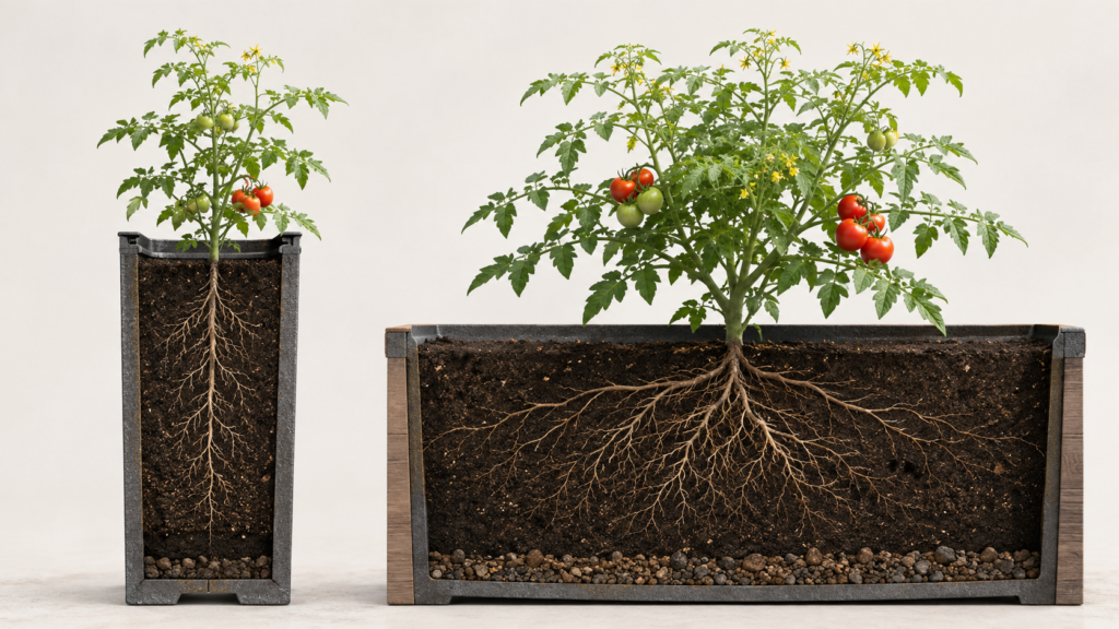 Planter depth and volume.