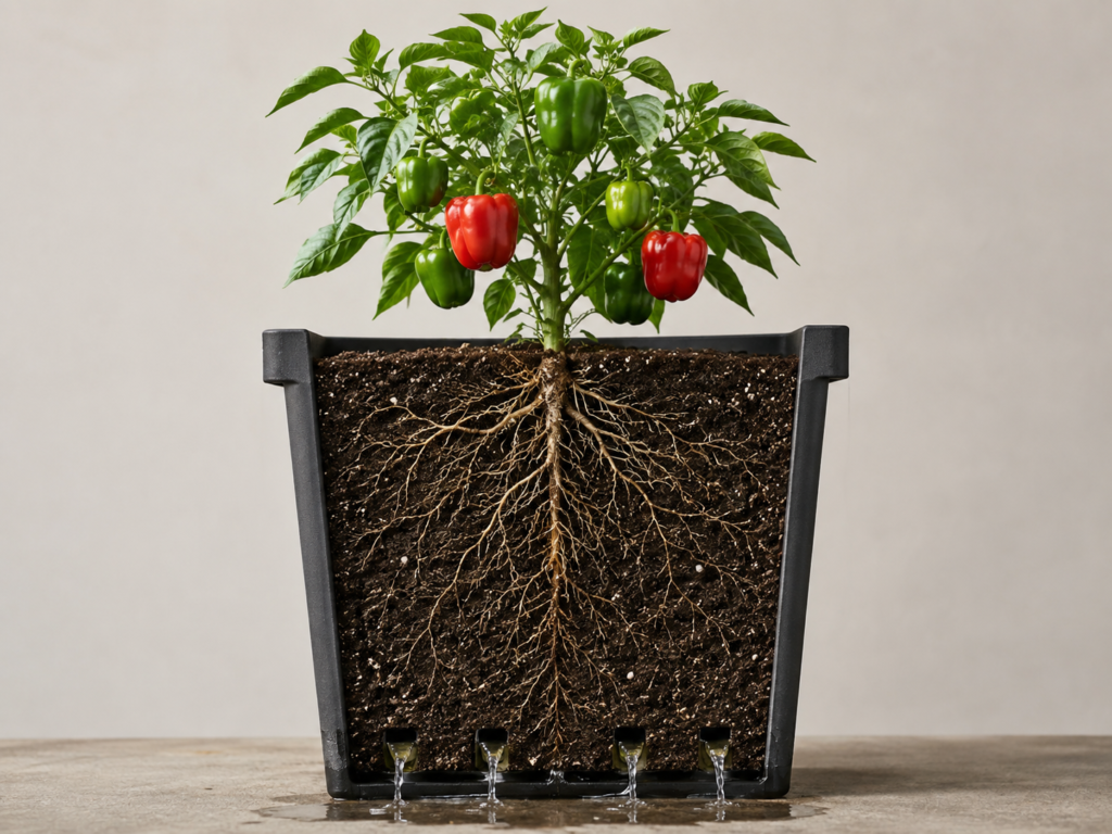 Deep planter drainage.