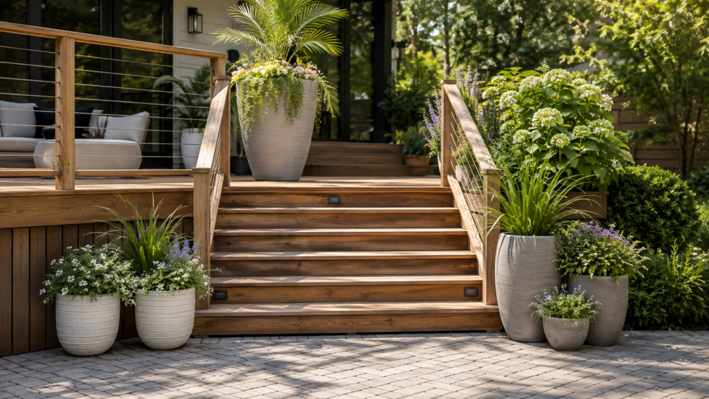 Freestanding stair planters.