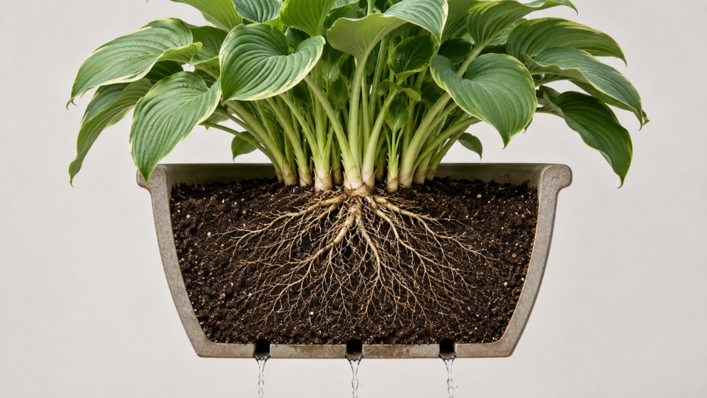 Hosta planter drainage.