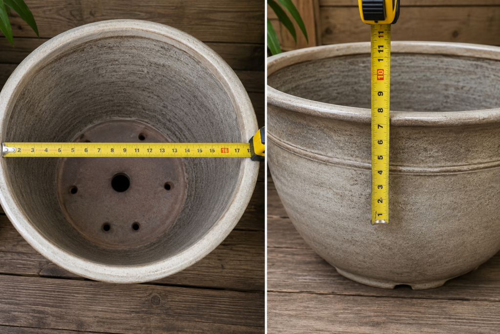 Measuring a hosta planter.