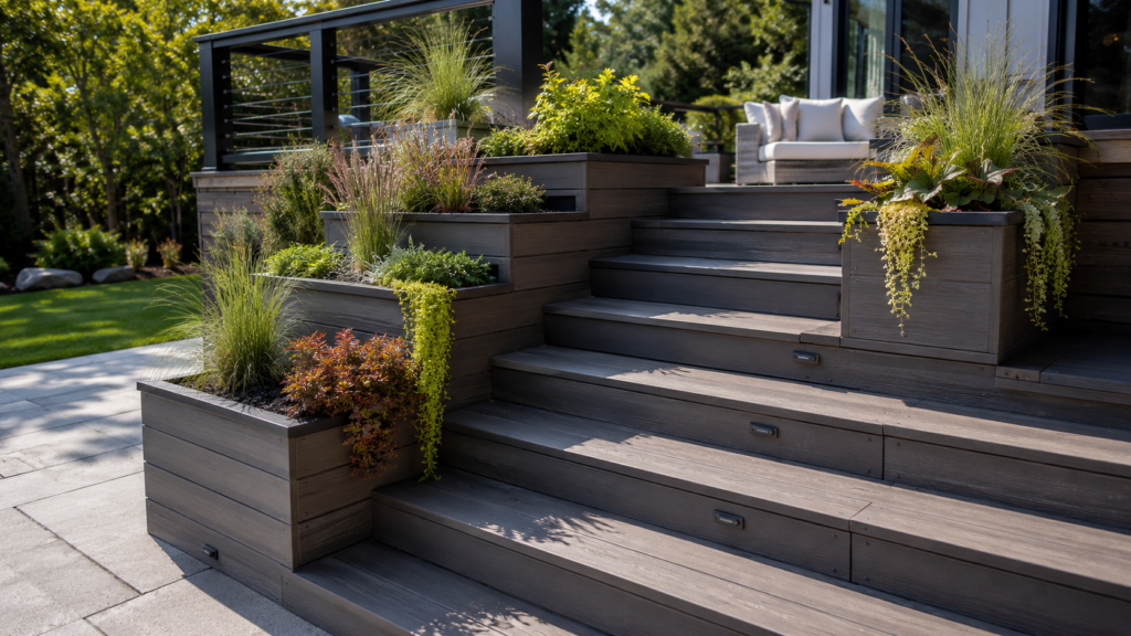 Built-in stair planters.
