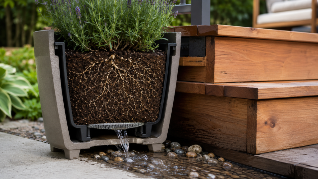 Planter drainage.
