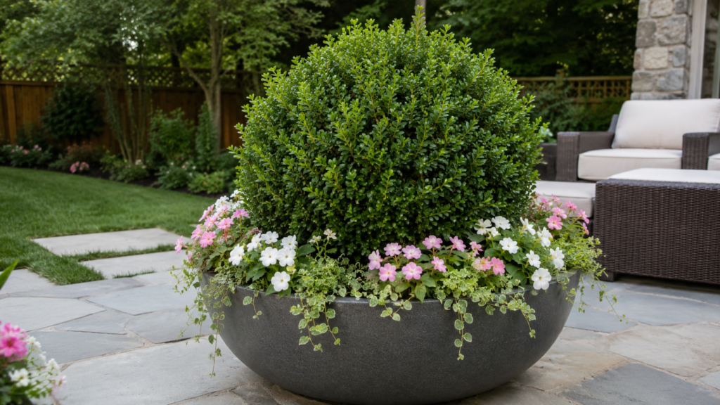 Boxwood with flowers