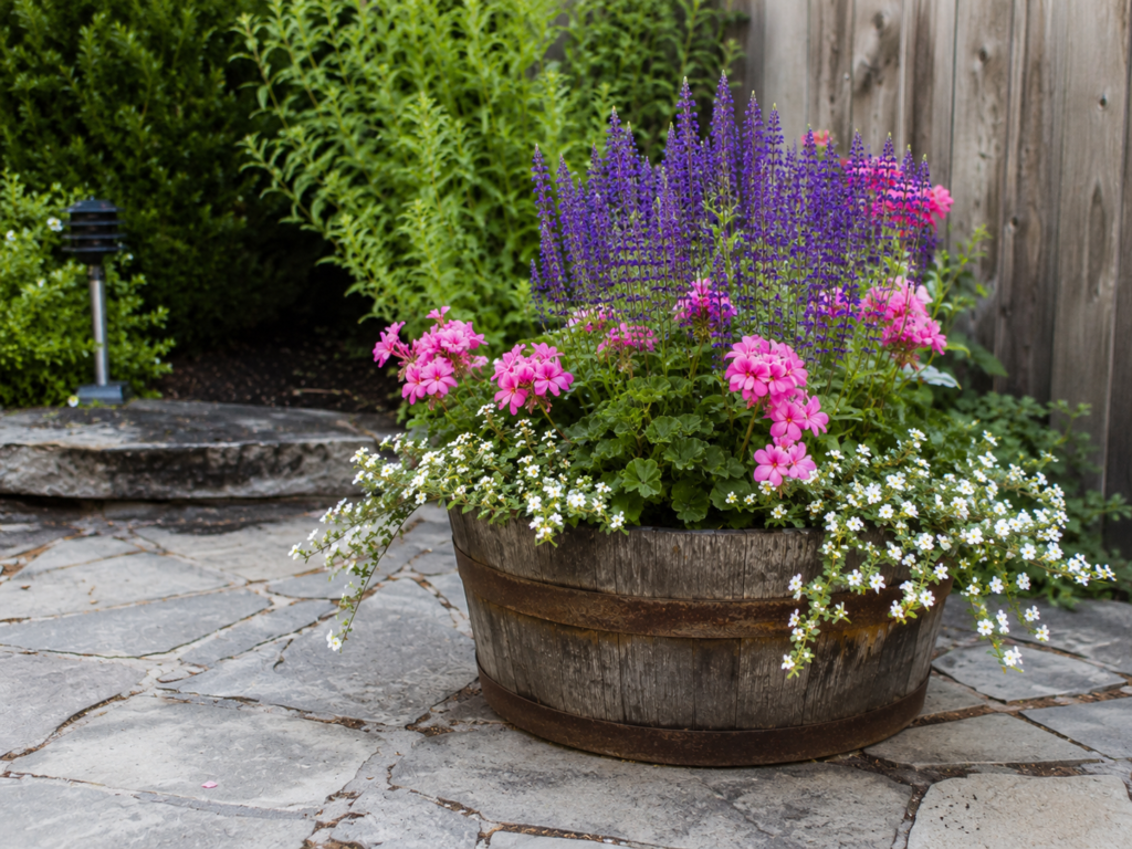 Whiskey barrel planter ideas outdoor