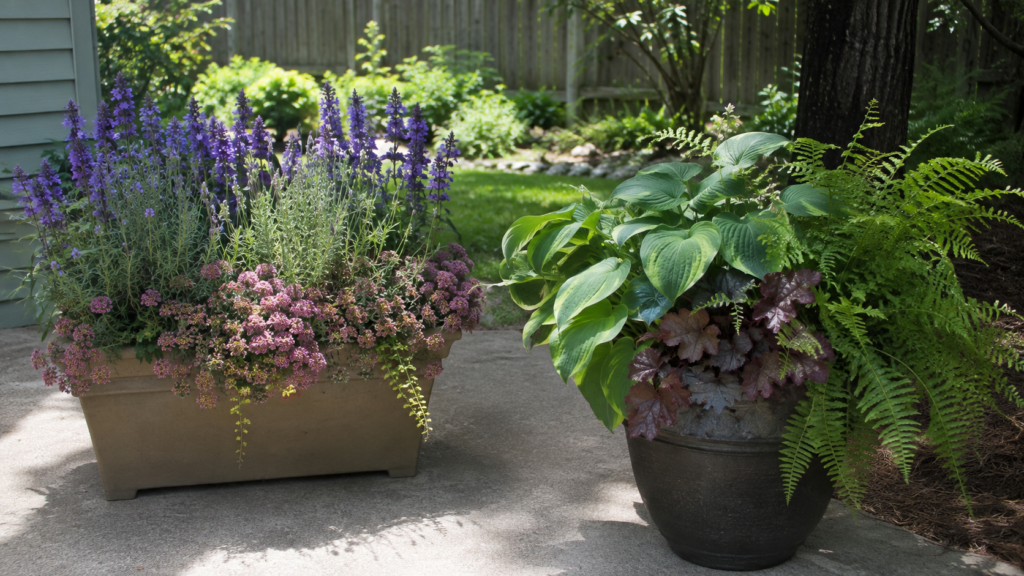 full sun perennial planters and shade perennial planters