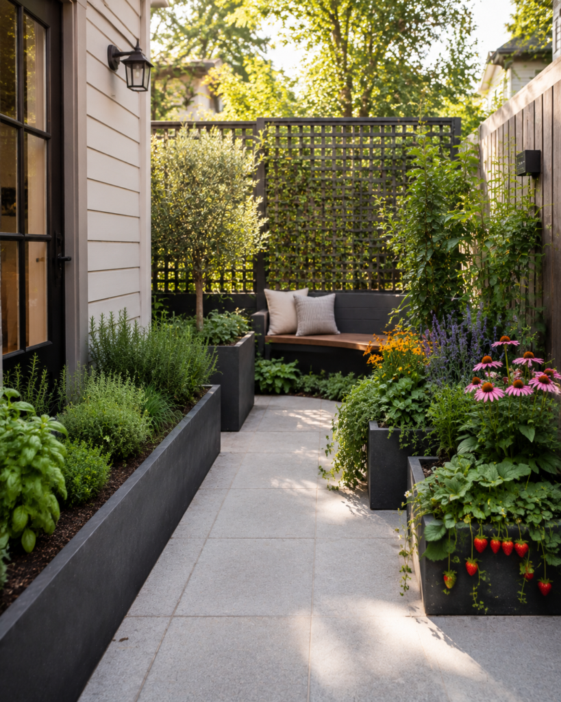 Functional pathway planters.