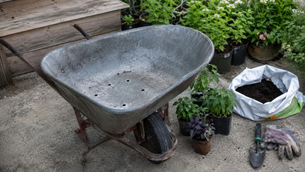 Rusty wheelbarrow