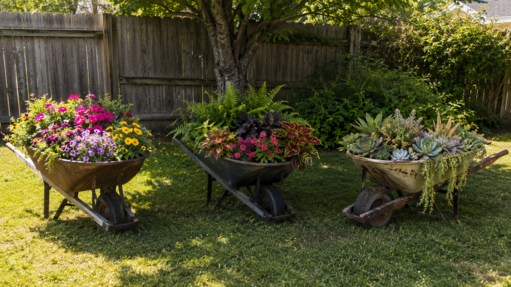 Wheelbarrow plants decoration ideas