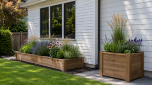 backyard planter box along house ideas