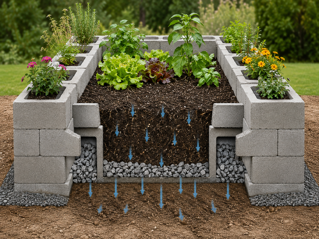 Cinder block planter drainage