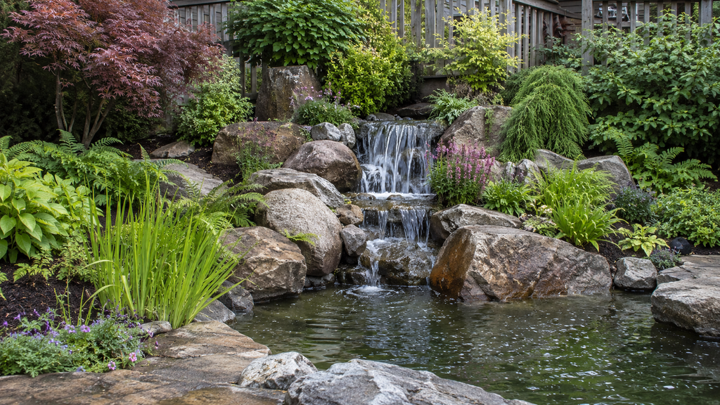 ideas for backyard waterfall area with plants