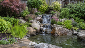 ideas for backyard waterfall area with plants