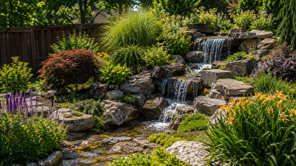 Sunny waterfall garden