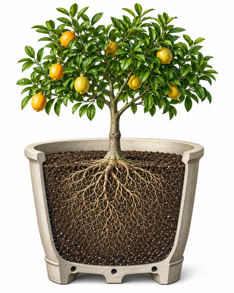 Planting citrus in a pot.