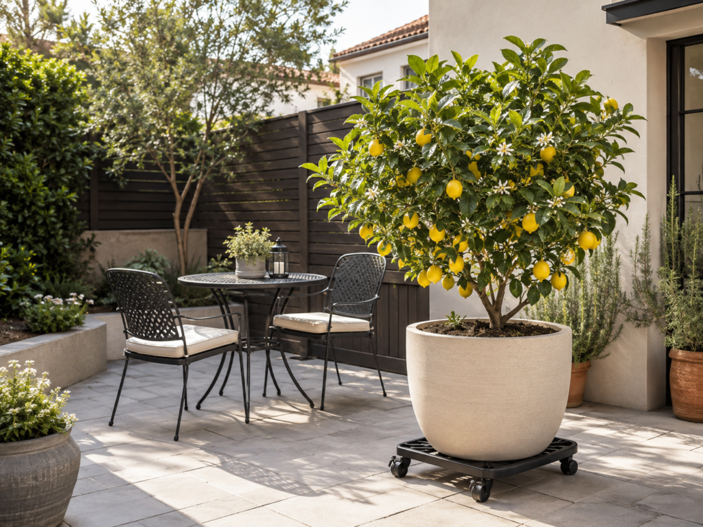 Small backyard citrus planter ideas.