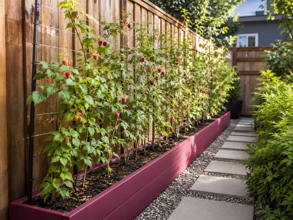 Narrow raspberry planter.