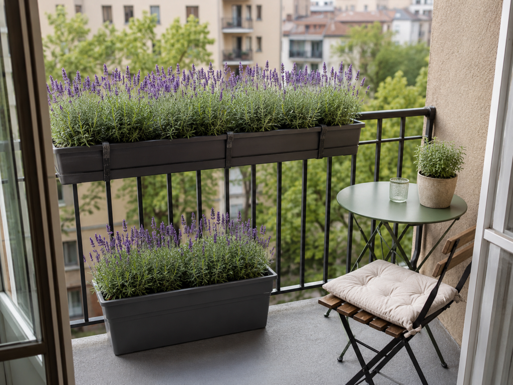 Balcony lavender planters.