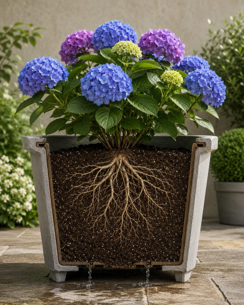 Hydrangea pot size.