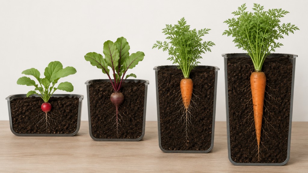 root vegetables by planter depth.