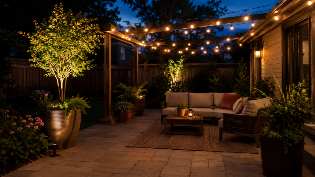 Patio planter lighting.