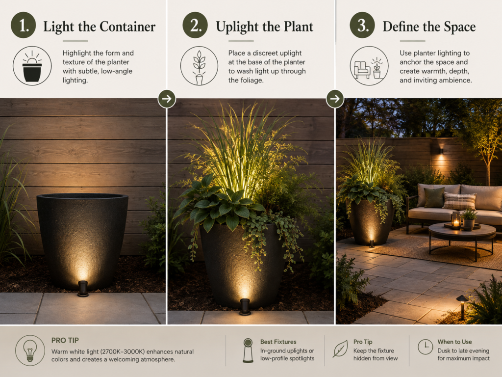 3-layer planter lighting.